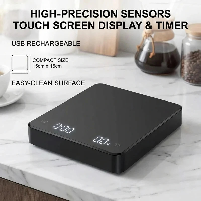 Digital Espresso Scale with Timer 3kg Precision USB Rechargeable Kitchen Tool