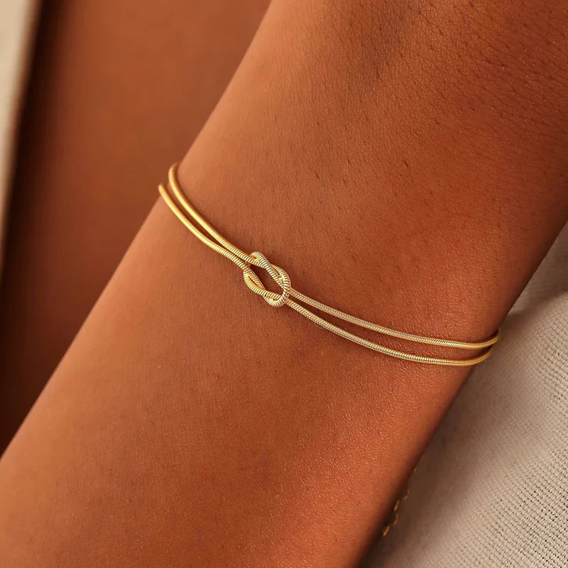 Stainless Steel Knot Snake Chain Bracelet Handmade Jewelry for Valentine's Day