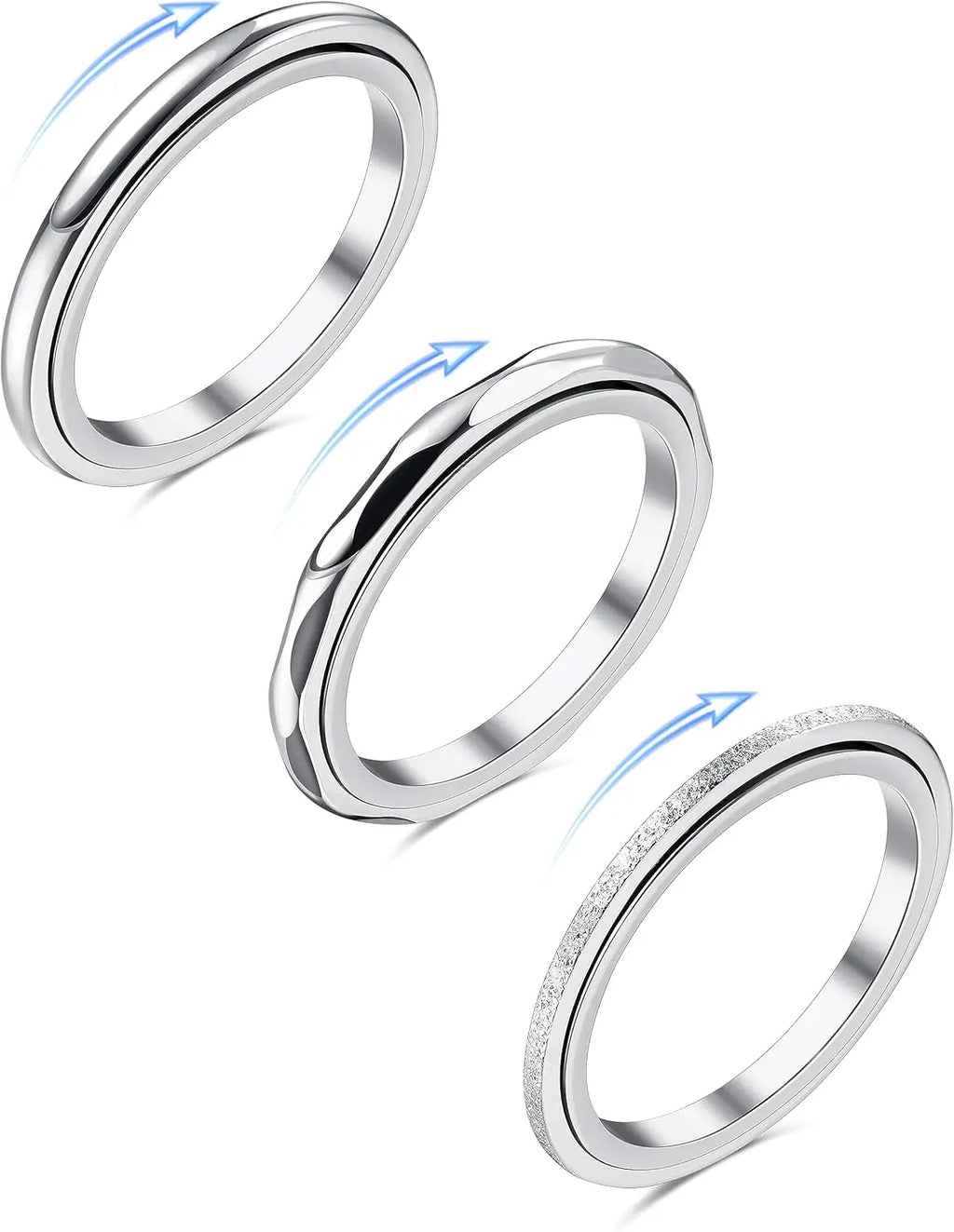 Unisex Stainless Steel Fidget Ring Set for Anxiety Relief Stress Relief Jewelry Gift