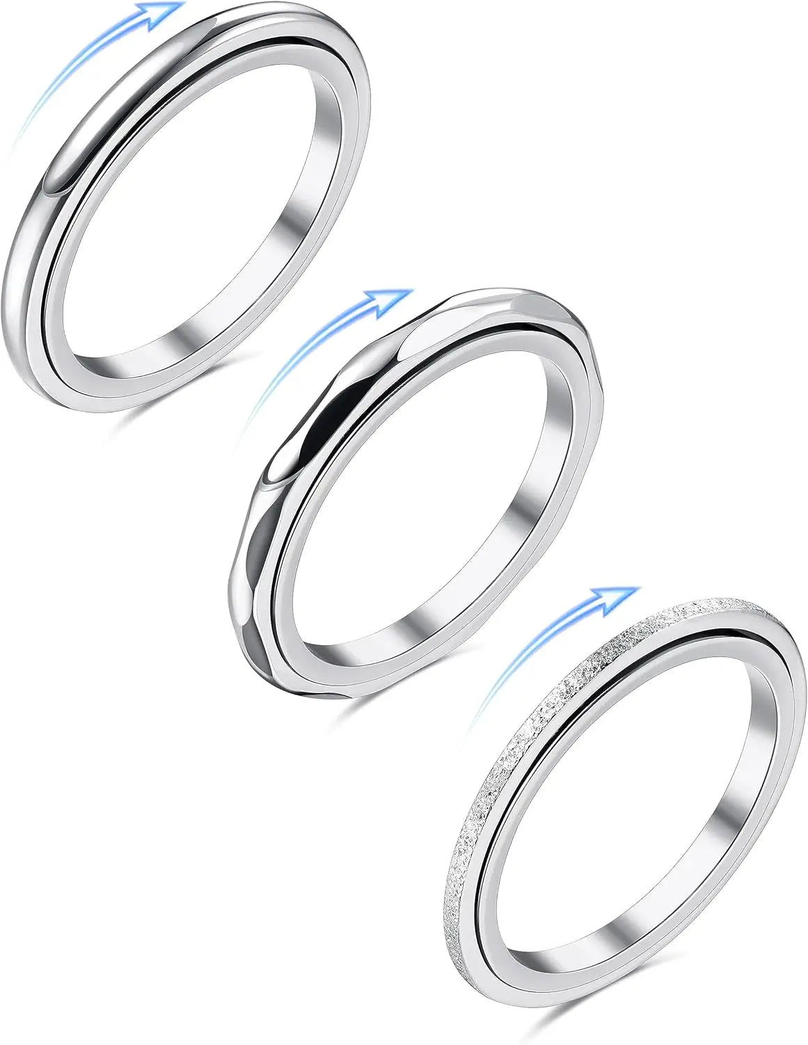 Unisex Stainless Steel Fidget Ring Set for Anxiety Relief Stress Relief Jewelry Gift