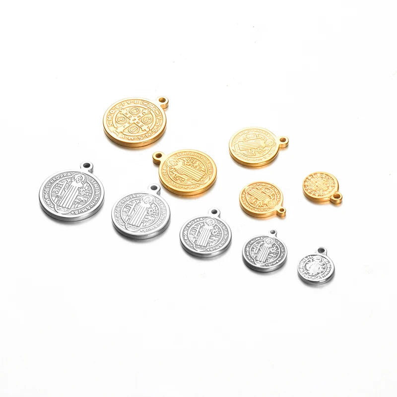10Pcs Stainless Steel Catholic Coin Pendant Charms for Jewelry Making