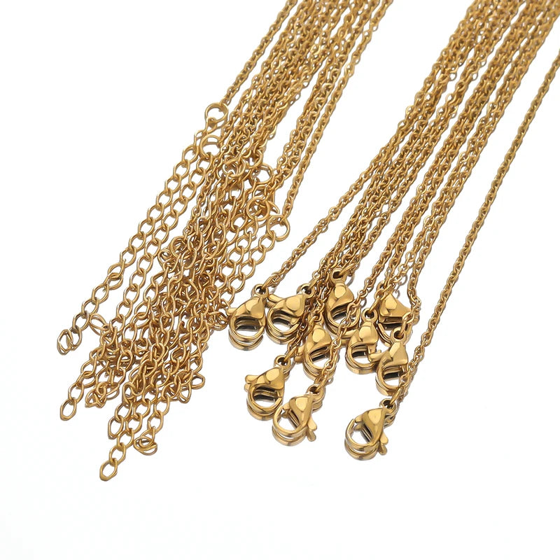 10pcs Stainless Steel Link Chains for Jewelry Making - Adjustable Bulk Necklaces