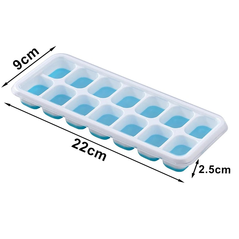 Silicone Ice Cube Tray with Cover - 14-Grid Square Mold for Cold Drinks & DIY Ice Making