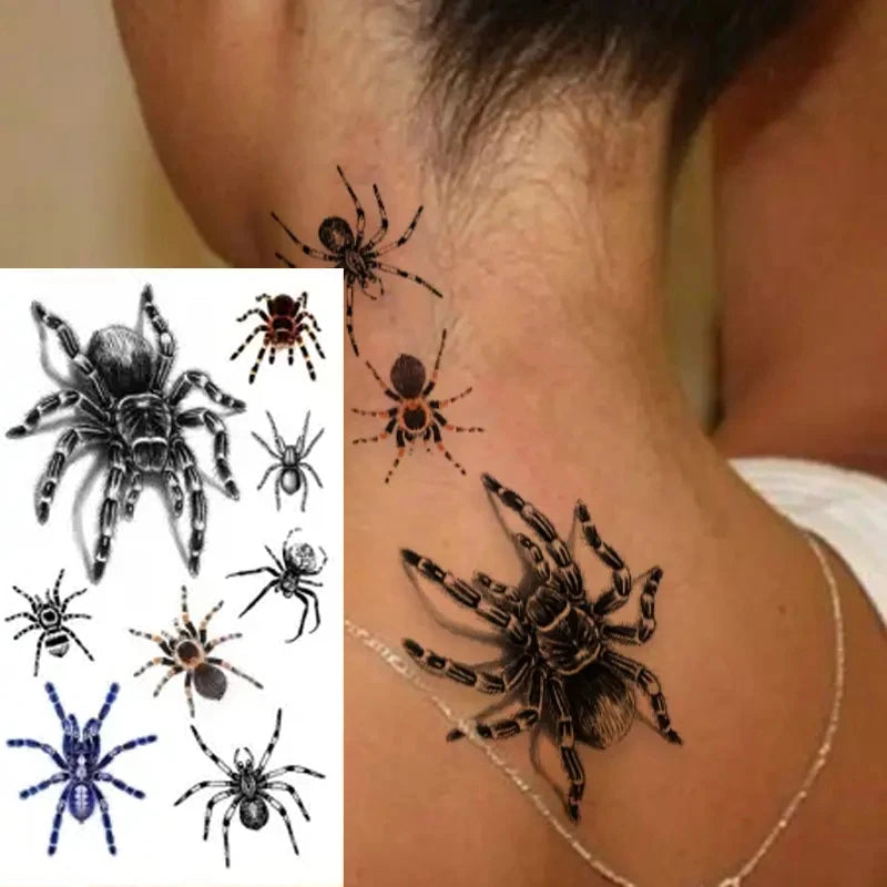 Halloween Spider Temporary Tattoo Stickers Waterproof Fake Scary Body Face Arm Makeup 8 Patterns