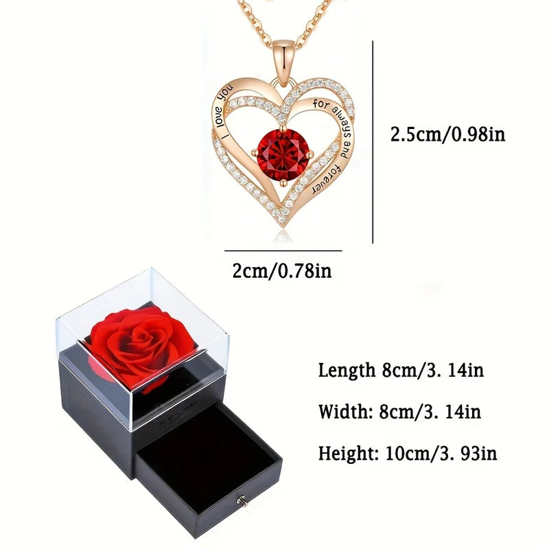 Luxury Red Zircon Pendant Necklace with Rose Flower Gift Box for Women & Girlfriend