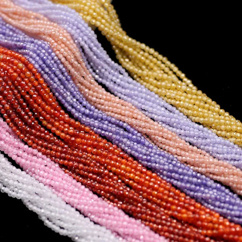 2MM Natural Stone Zircon Faceted Round Loose Beads for Jewelry Making - 200pcs