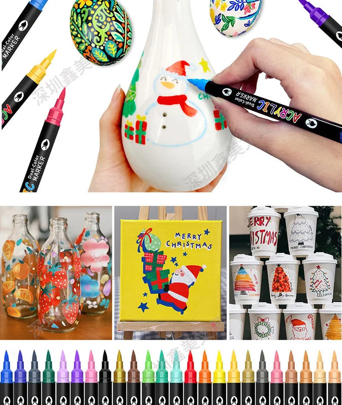 Dual-Color Acrylic Paint Markers Set - 48 Water-Based Quick-Dry Paint Pens for Crafts