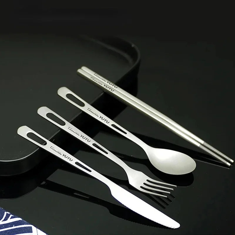Titanium Camping Utensil Set - Portable Frosted Knife Fork Spoon Chopsticks