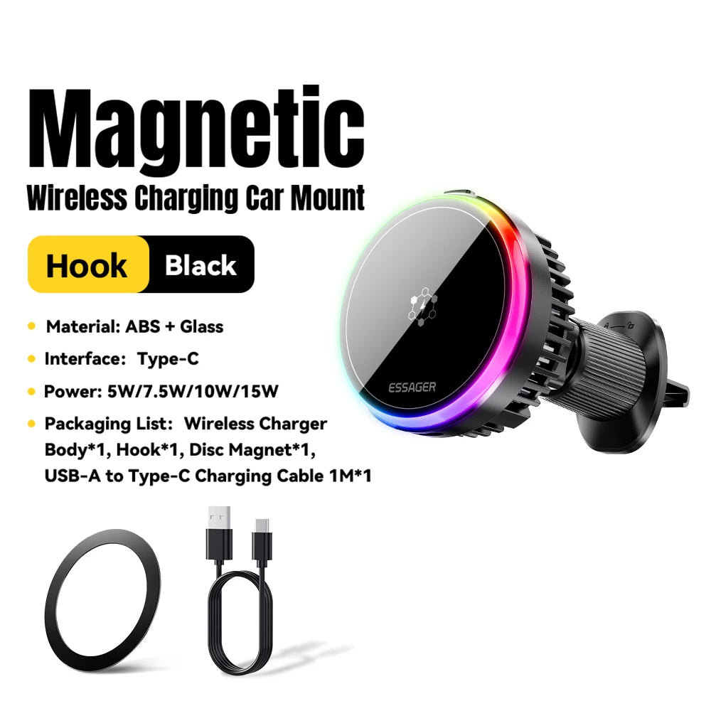 Magnetic Wireless Car Charger 15W Fast Charging for iPhone, MacSafe Compatible