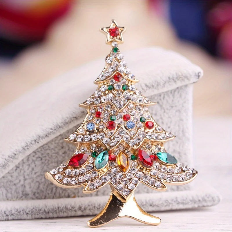 Elegant Christmas Tree Crystal Brooch Pin for Women Men Festival Gift