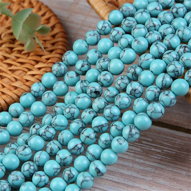 Natural Gemstone Beads - Blue Turquoise Round Loose Beads for Jewelry Making