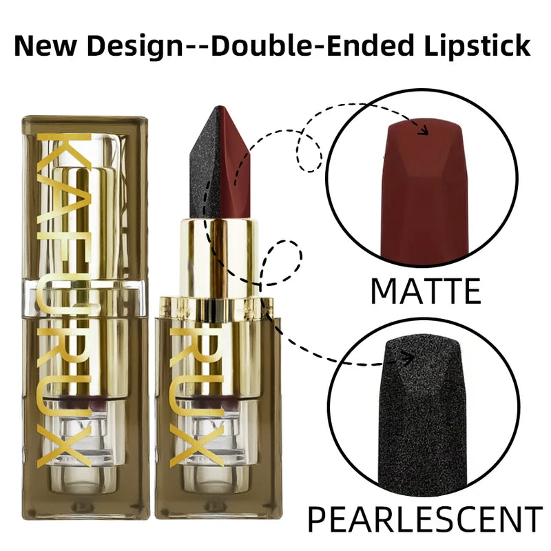 Waterproof Two-Tone Lipstick with Pearlescent Finish - Matte Non-Stick Red Black Brown Lips Makeup