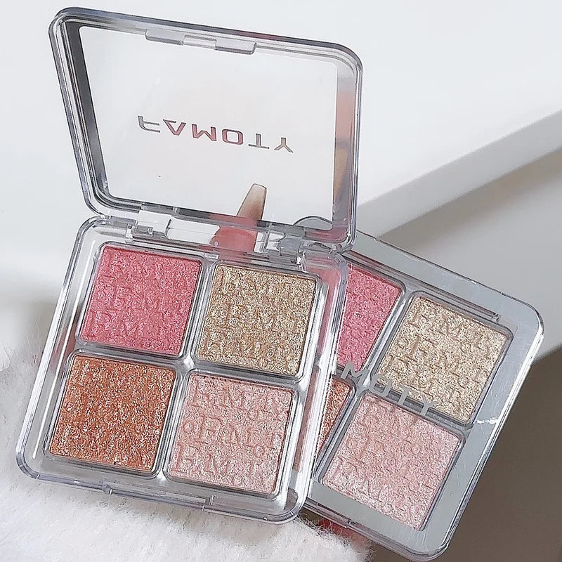 4-Color Face Highlighter Palette Pearly Glitter Shimmer Baked Powder Sparkling Makeup