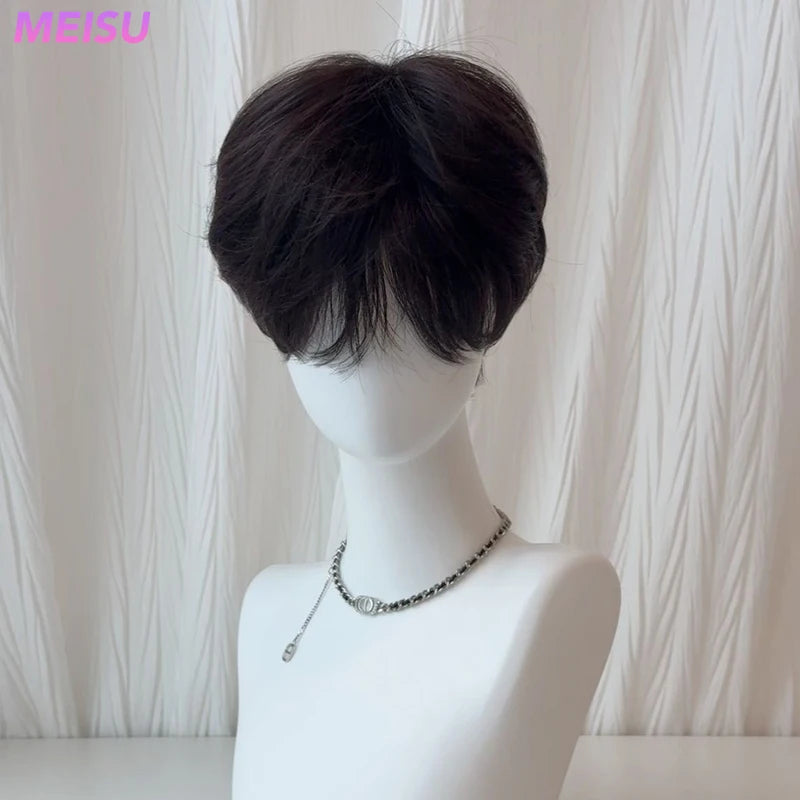 Short Boy Bangs Wig for Men - 10 Inch Synthetic Heat-Resistant Casual Style
