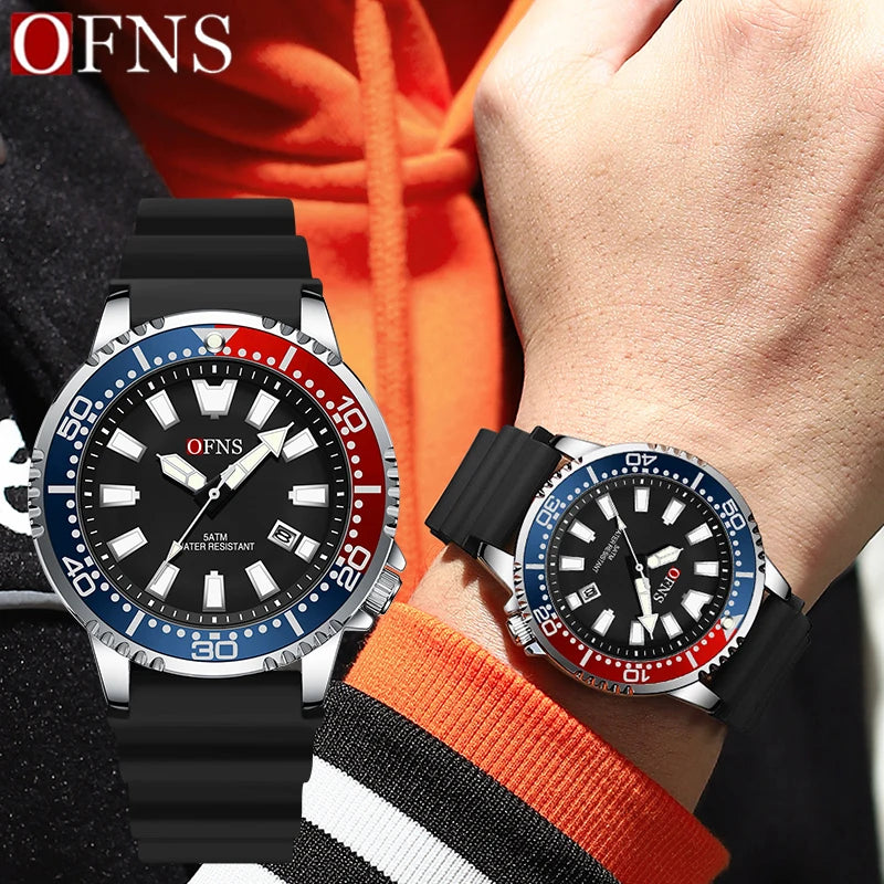 Men's Quartz Watch with Silicone Strap Waterproof Night Light Casual Business