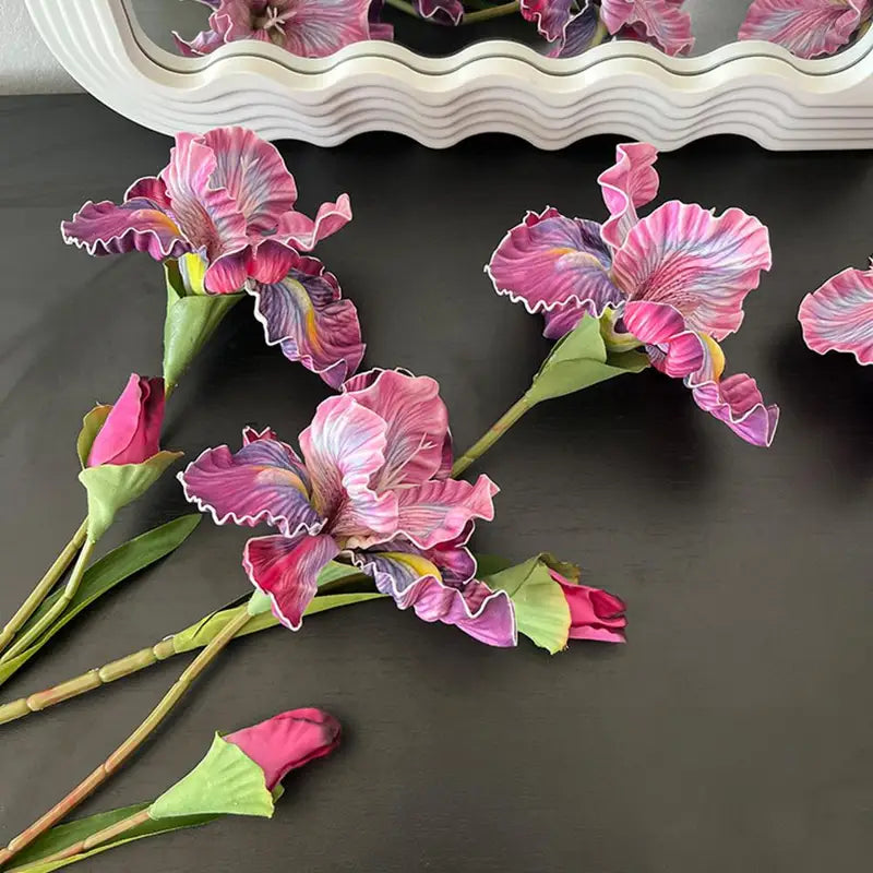 Artificial Iris Flower Bouquet - Real Touch Fake Floral Arrangement for Home Decor