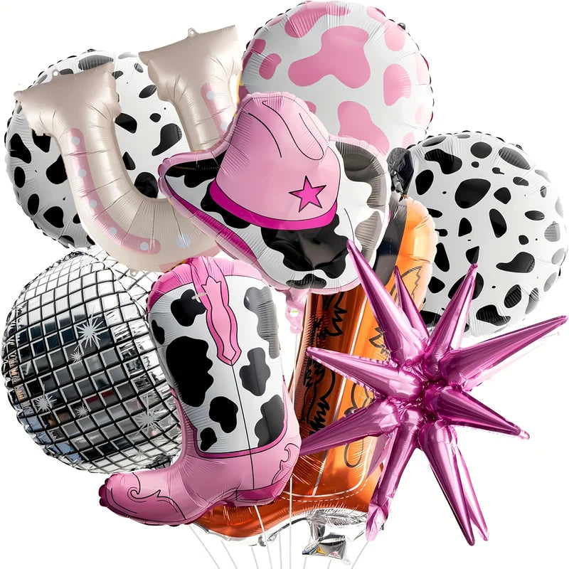 9pcs Cowgirl Hat and Boots Balloon Set Western Party Decorations