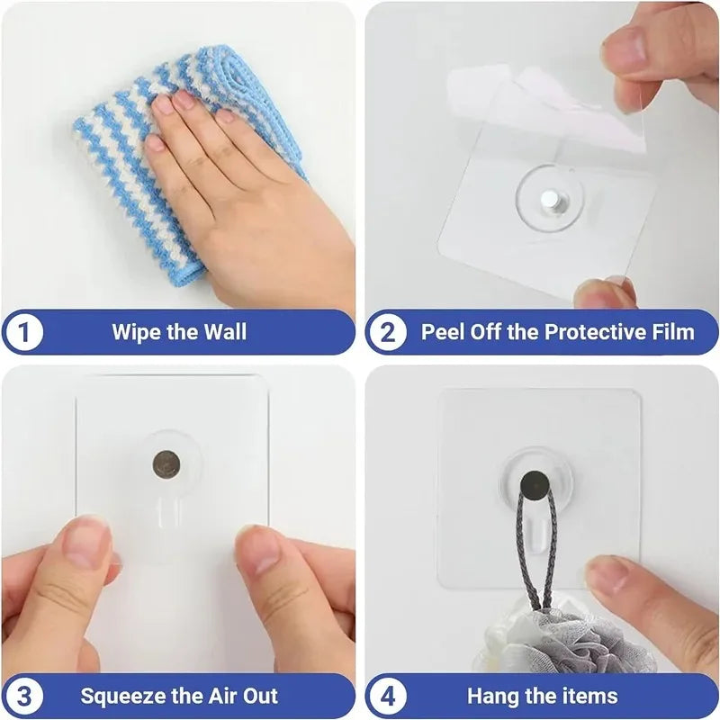 Strong Adhesive Wall Hooks No Drilling Waterproof Self-Adhesive Hangers for Photo Frames, Clocks, Posters