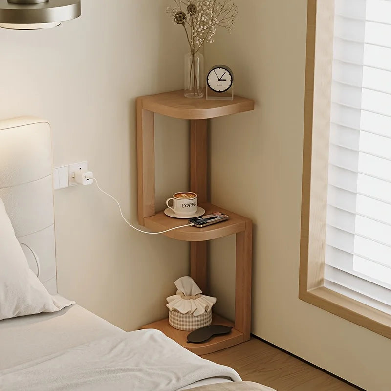 Narrow Corner Bedside Cabinet - Movable Storage Shelf for Small Spaces