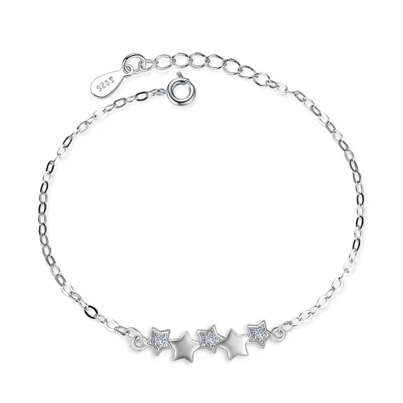 925 Sterling Silver Crystal Star Charm Bracelet Women Girls Jewelry Gift