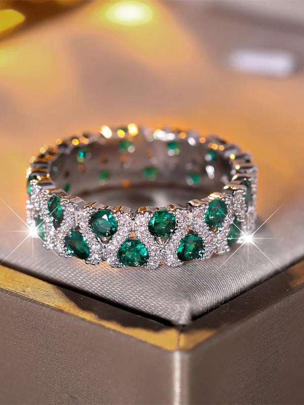Trendy Silver Color Engagement Ring with Round Zircon for Women Bridal Jewelry