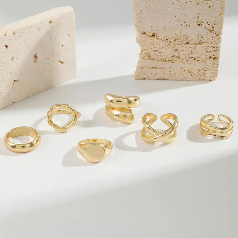 Women’s Gold Irregular Intersect Ring Set - 6 Piece Party Jewelry