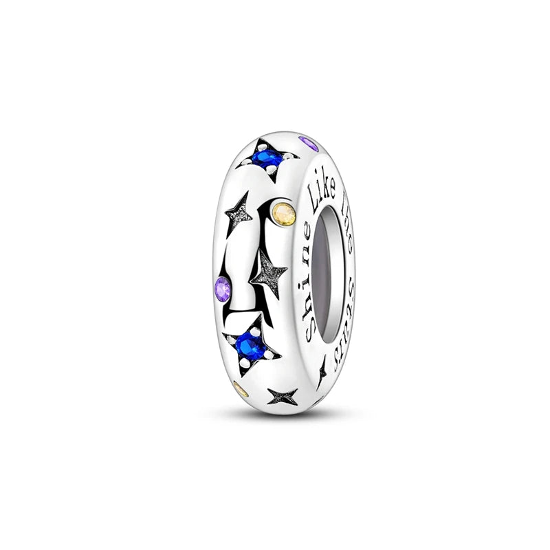 Sterling Silver Starry Sky Charm Bead with CZ Zircon for DIY Bracelets - Black & Green Options