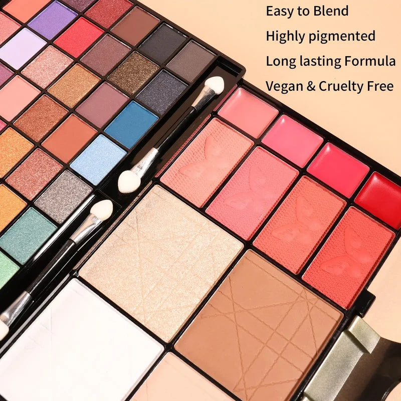 Pro Makeup Kit for Women All-in-One Eyeshadow Eyebrow Lipstick & Brush Set