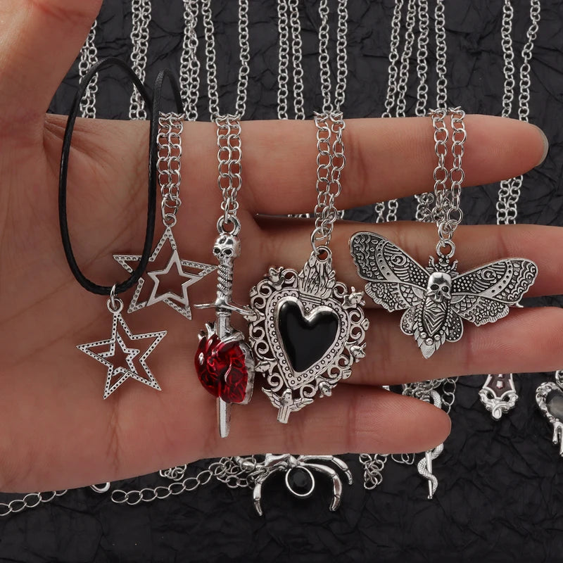 Gothic Cross Spider Skull Pendant Necklace Set for Men Women Streetwear Jewelry