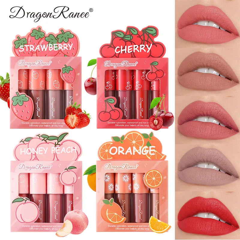 Mini Velvet Matte Lip Gloss Set - Long-Lasting, Non-Fading, Fruit Scented Lip Tint