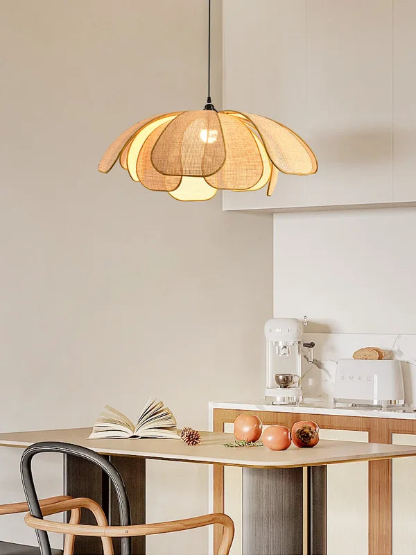 Retro Hand-Woven Rattan Petal Chandelier for Dining & Bedroom - Artistic Lighting Fixture