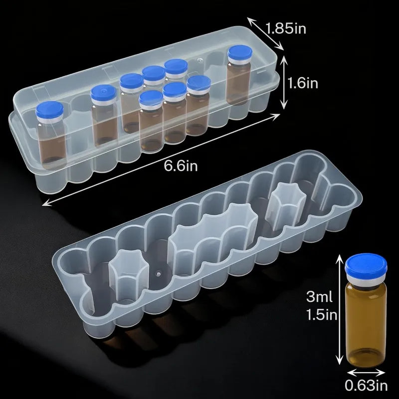 Stackable Plastic Vial Storage Case for Freezer & Refrigerator – 3/5/7/10mL, Multi-Slot, Clear