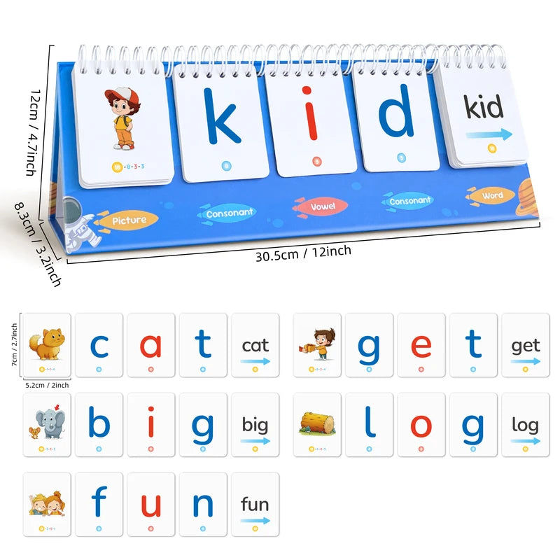 CVC Word Game with Flash Cards & Rhyming Flip Book - Educational Reading Toy for Ages 3-6