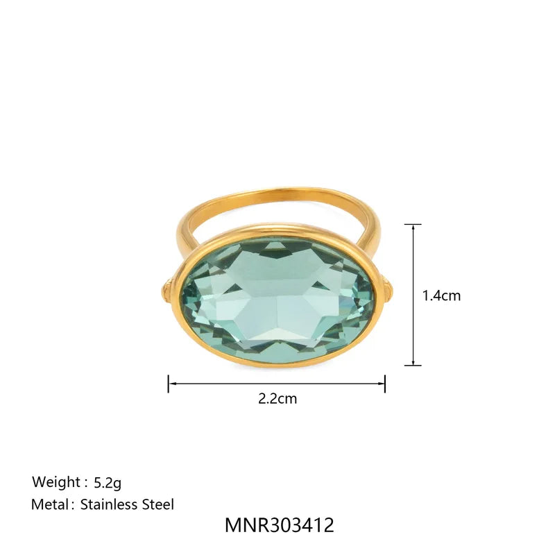 Large Blue Glass Finger Rings for Women - Minimalist Zirconia Jewelry Set