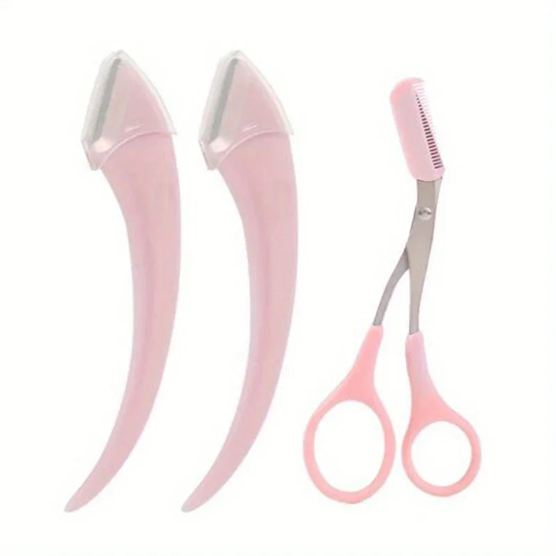 3-Piece Eyebrow Trimmer Set with Scissors and Comb - Stainless Steel Makeup Grooming Tools