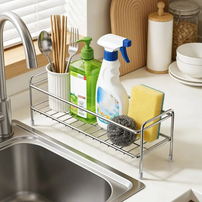 Stainless Steel Kitchen Sink Storage Rack Waterproof Anti-Rust Space Saver