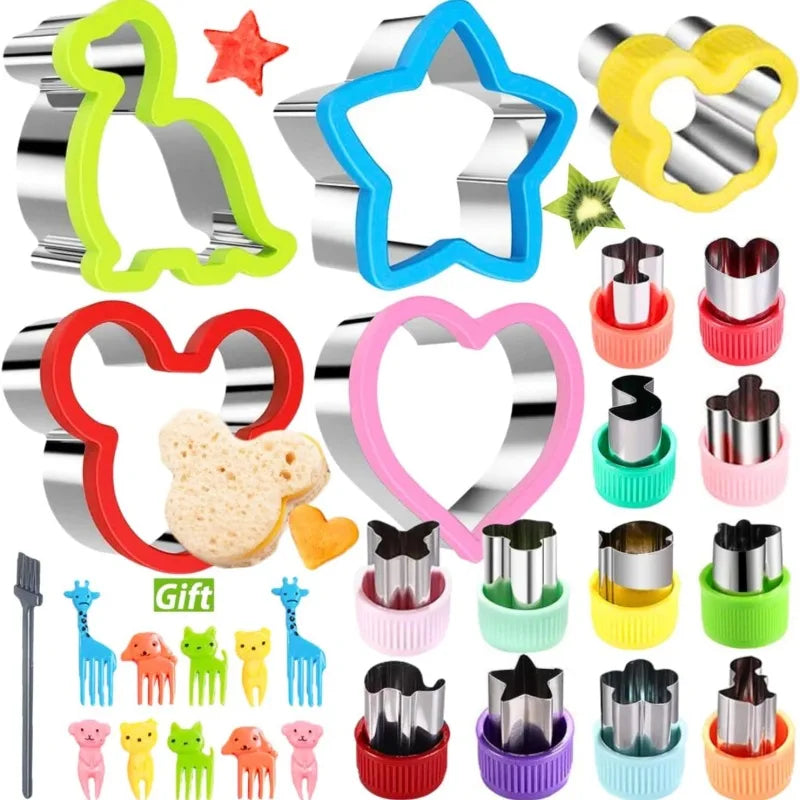 Kids Dinosaur Heart Star Mickey Fruit Vegetable Cookie Cutters Set - Food Shapes for Bread Cookies