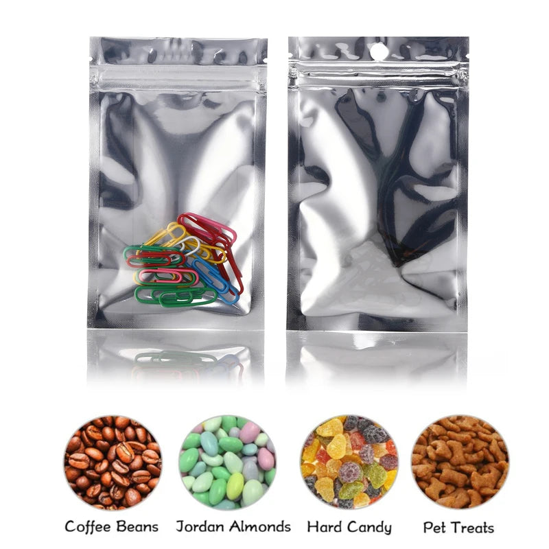 100pcs Transparent Ziplock Bags with Metallised One-Side for Packaging & Storage