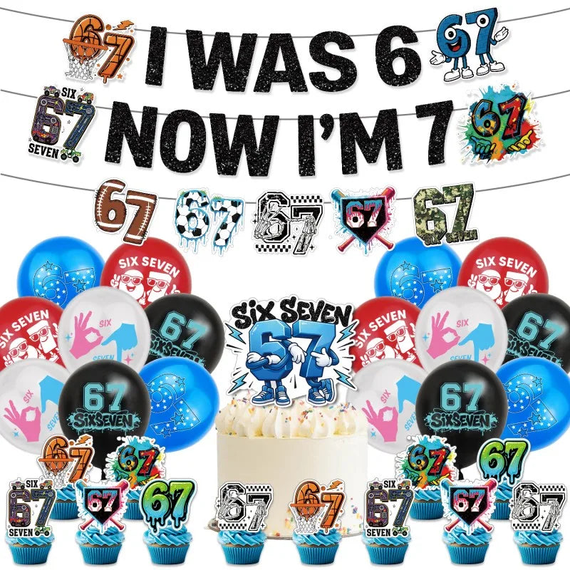 Six-Seven Birthday Party Decorations Balloon Set Banner Cake Topper Party Supplies