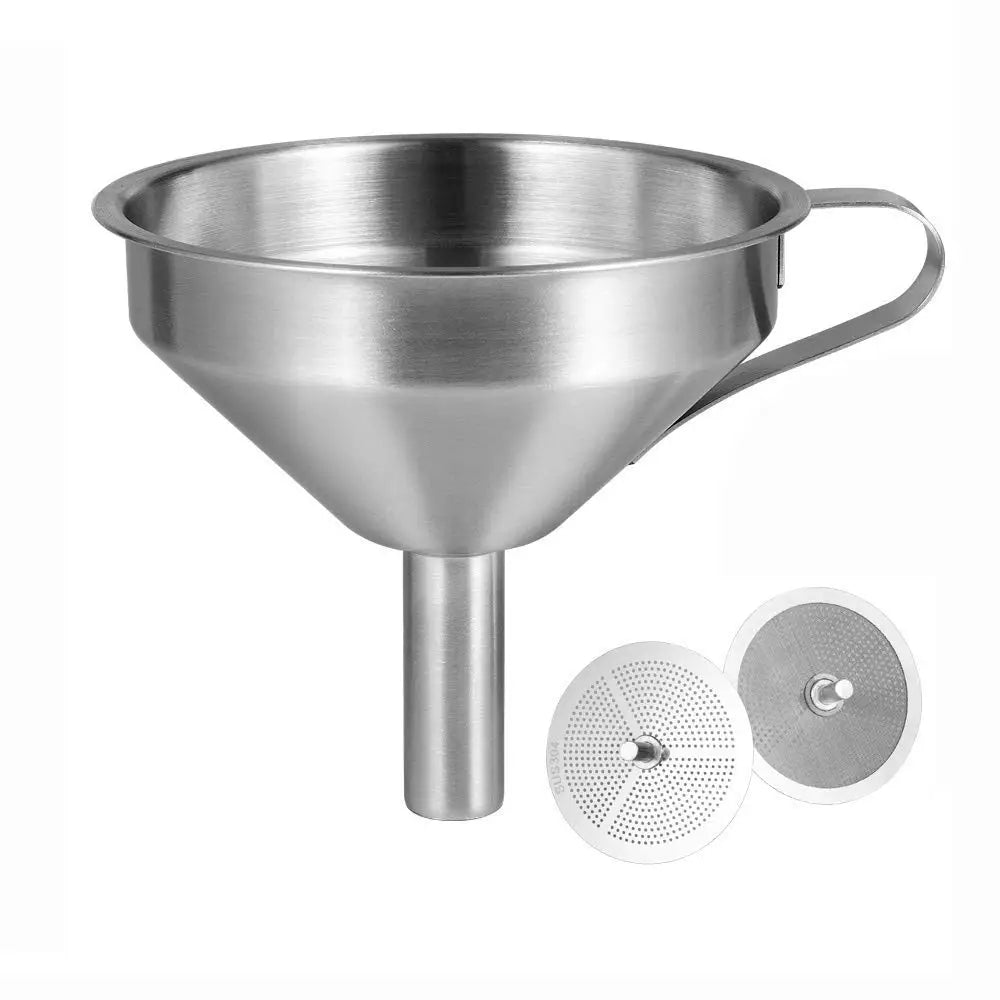 Stainless Steel Funnel with Strainer - Food Grade Kitchen Oil Filter - Small Metal Food Funnel