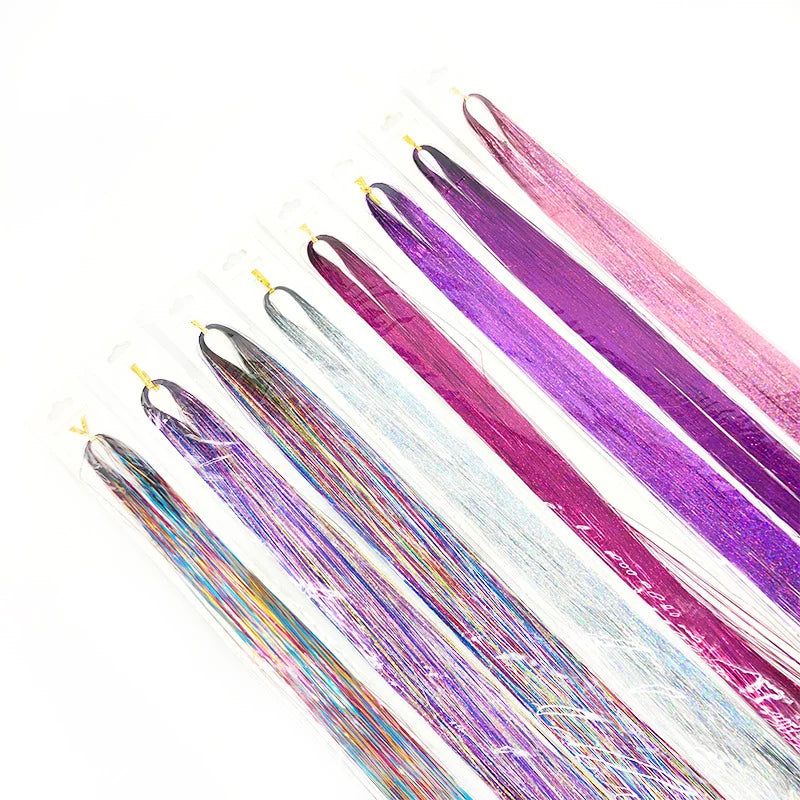 Colorful Glitter Hair Tinsel Kit Rainbow Hair Extensions for Braiding & Styling