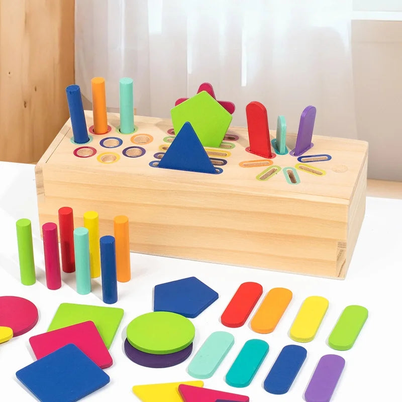 Wooden Shape Sorting Toy for Preschool - Educational Geometric Blocks Set