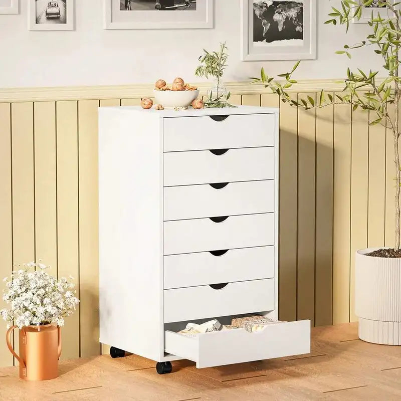 7-Drawer Portable Storage Cabinet on Wheels for Office Bedroom Organization, White