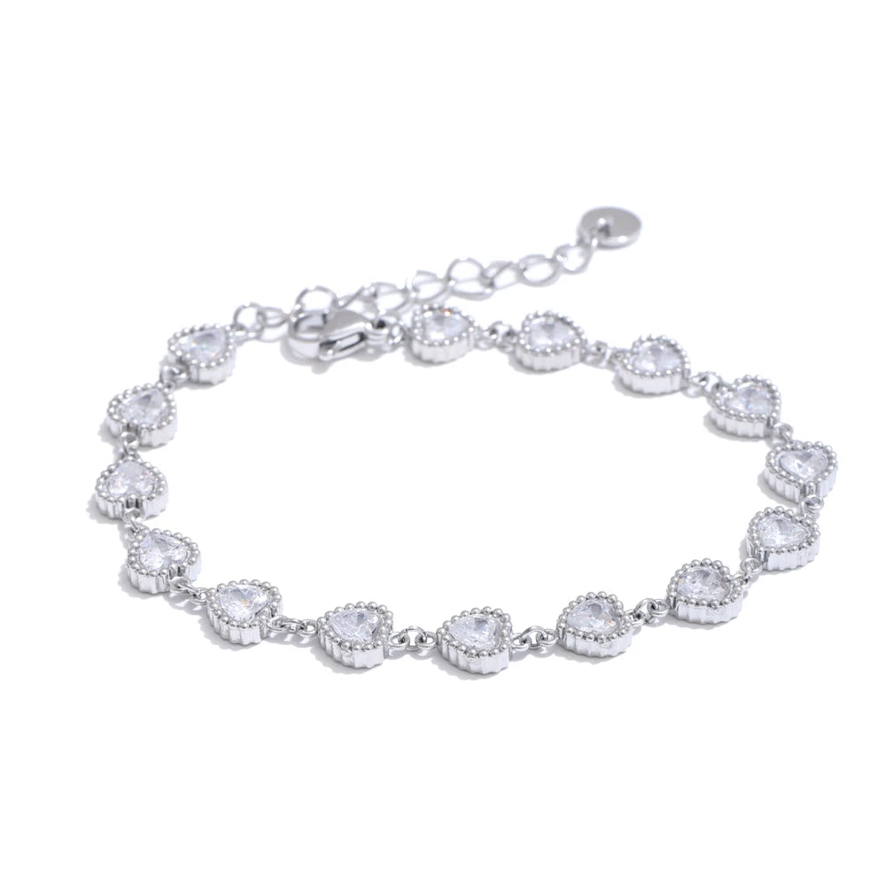Heart Cubic Zirconia Waterproof Bracelet Bangle Stainless Steel Jewelry Gift