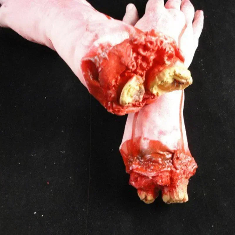 Realistic Severed Arm Halloween Horror Prop with Blood Spatter - Latex Decor
