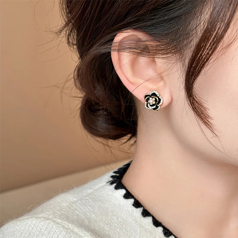 Dripping Zircon Pearl Flower Earrings for Women - Trendy Stud Jewelry