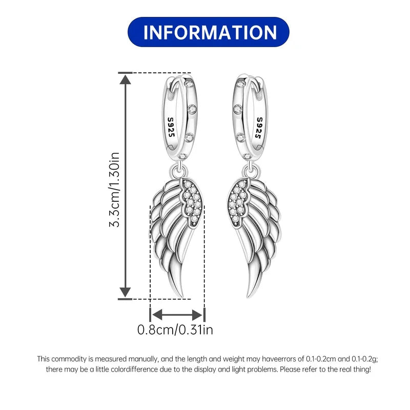 Sterling Silver Sparkling Wings Earrings for Women Drop Jewelry Party Gift