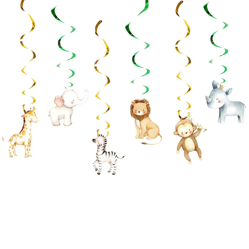 Jungle Party Banner Garland with Hanging Swirls Jungle Animals Safari Decor