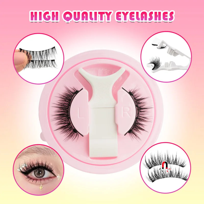 Reusable 3D Magnetic Faux Mink Eyelashes with Tweezers Makeup Set - Natural & Fluffy