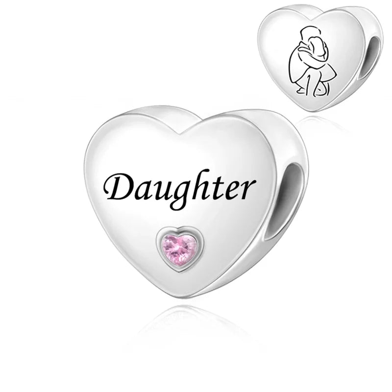 Family Friendship Heart Charm Beads for DIY Bracelets - Multiple Colors